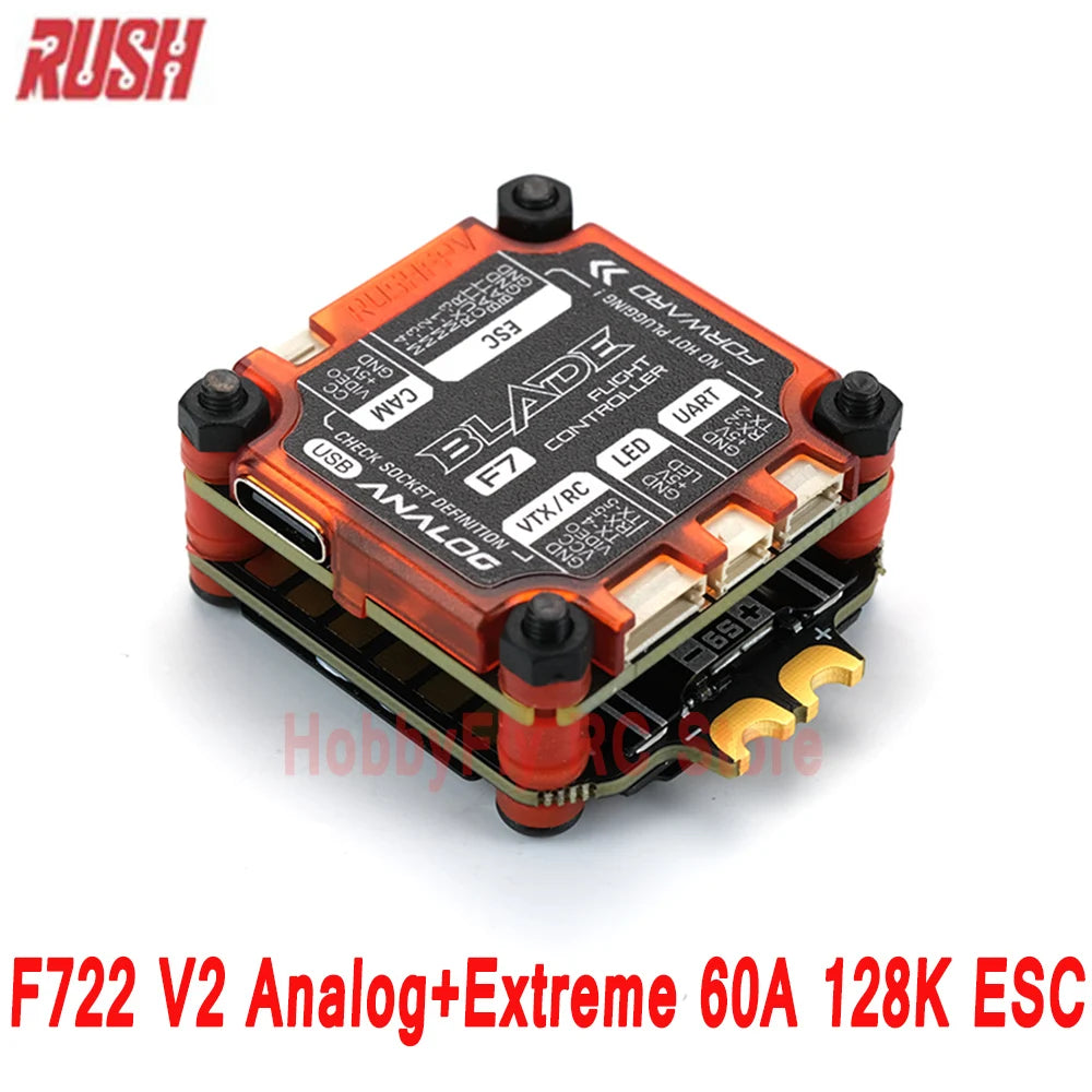 RUSHFPV RUSH BLADE V2 Stack, RUSHFPV Rush Blade V2 stack: F722 V2 FC & 60A ESC for high-performance FPV drone use.