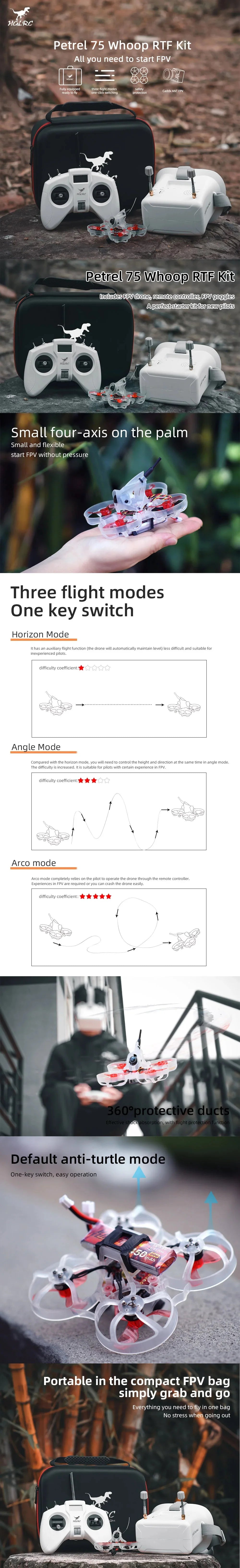 HGLRC Petrel 75 Whoop - 1S 2S FPV Drone RTF Kit For FPV beginners For RC FPV Quadcopter Racing Freestyle Indoor Fancy Flight Drone 6 HGLRC Petrel 75 Whoop - 1S 2S FPV, HGLRC Petrel 75 Whoop, HGLRC Petrel 75 Whoo