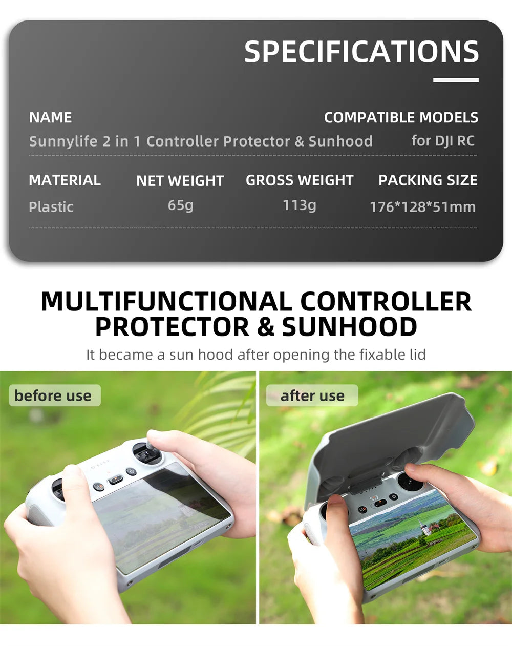 For DJI Mini 3 Pro Remote Control Sunhood 2in1 Controller Protector For DJI RC Hard Case Sun Hood Mini3 Accessories Cover Set 17 Sunnylife 2 in 1 Controller Protector & Sunhood for DJI RC .