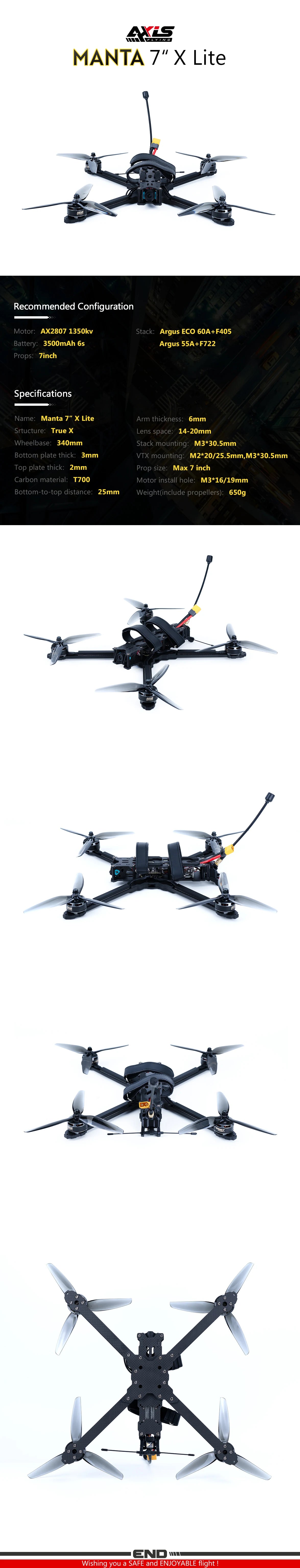 Axisflying MANTA 7 X Lite 7inch FPV, The Axisflying Manta 7 X Lite is a high-performance FPV drone for freestyle flying, featuring a 7-inch display and 10km flying distance.