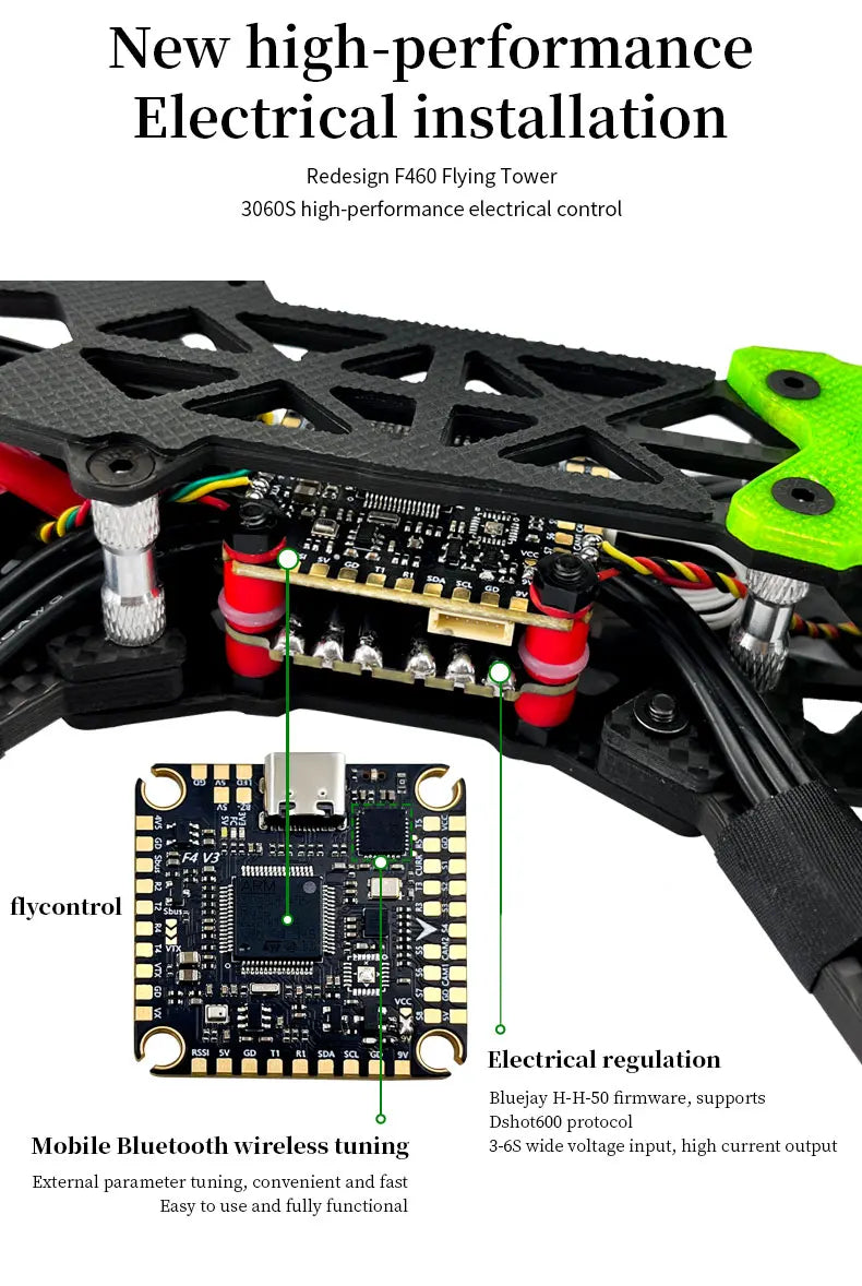 Aocoda-RC AO7 7 inch FPV, FPV display features aerial photography and mapping system with Dshot60 protocol, Bluetooth wireless tuning, and adjustable parameters.