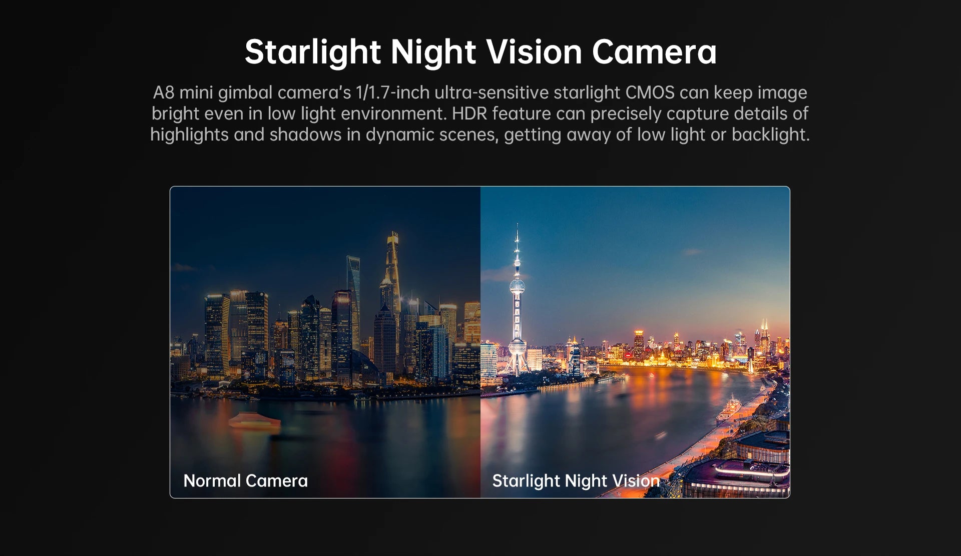 SIYI A8 mini 4K AI 8MP Ultra HD 6X Digital Zoom Gimbal Camera with DVR 1/1.7 inch Sony Sensor 95g Lightweight 55x55x70mm 18 A8 mini gimbal camera's 1/1.7-inch starlight CM