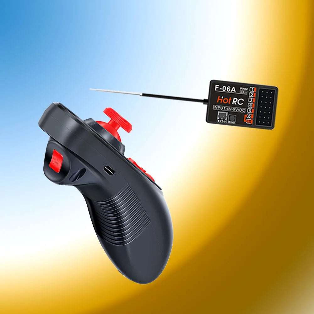 HOTRC DS-600 6CH 2.4GHz Transmitter with F-06A Receiver for RC Boat, GFSK FHSS, 300m Ground Range