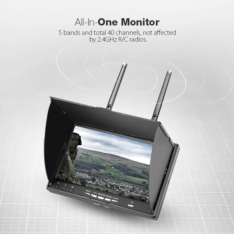 Eachine LCD5802D 7 Inch FPV Monitor, AII-In-One Monitor 5 bands and total 40 channels; not affected by 24GHz