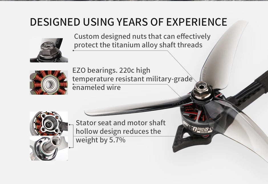 T-Motor, Custom designed nuts that can effectively protect the titanium alloy shaft threads EZO bearings 2