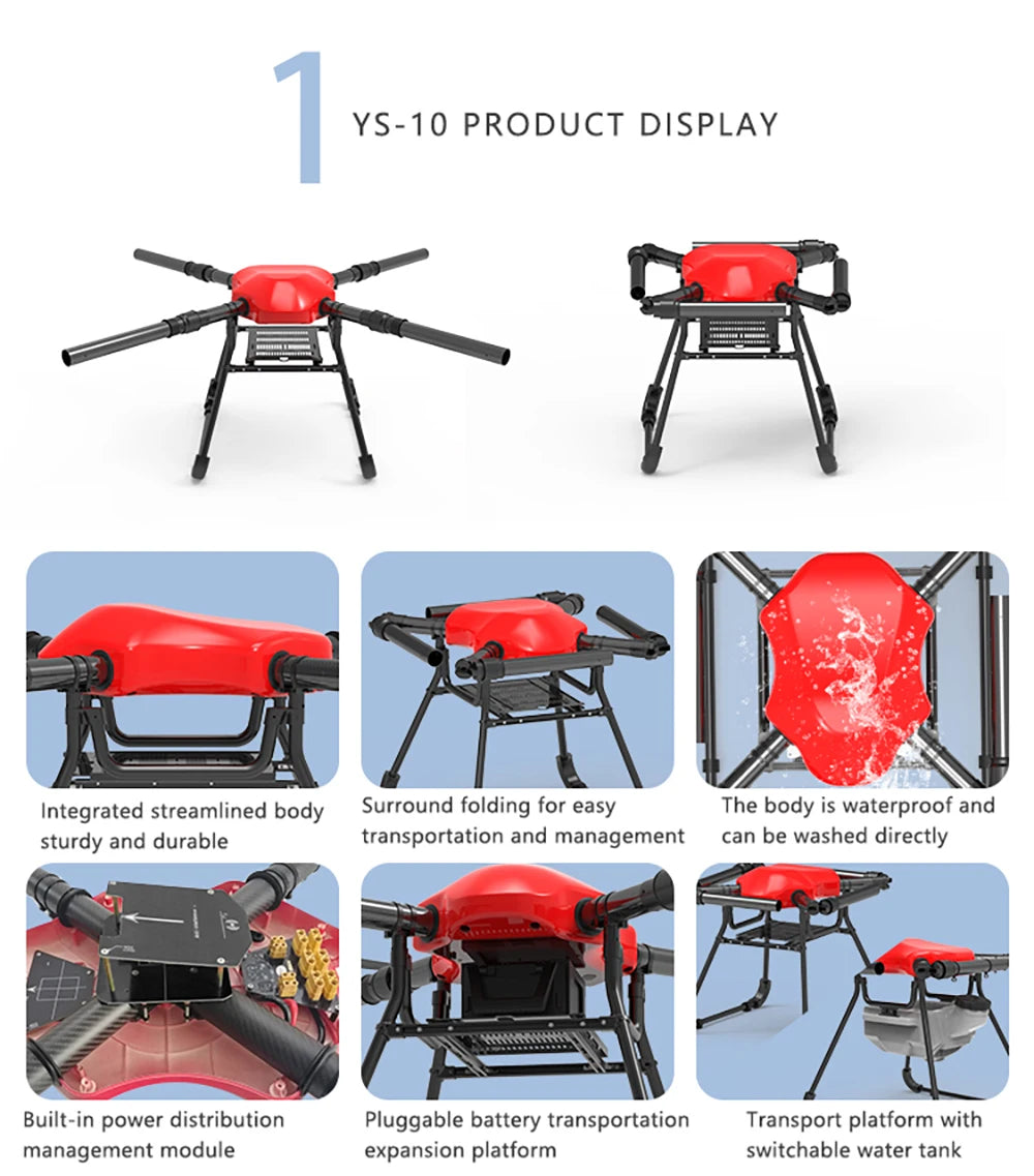 The Dreameagle YS10 transport drone has a streamlined body, folding design for easy transportation, and waterproof frame that can be washed directly.