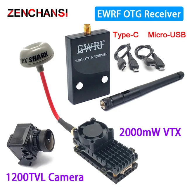 5.8Ghz 48CH 2W VTX, ZENCHANSI EWRF OTG Receiver Type-C Micro-USB