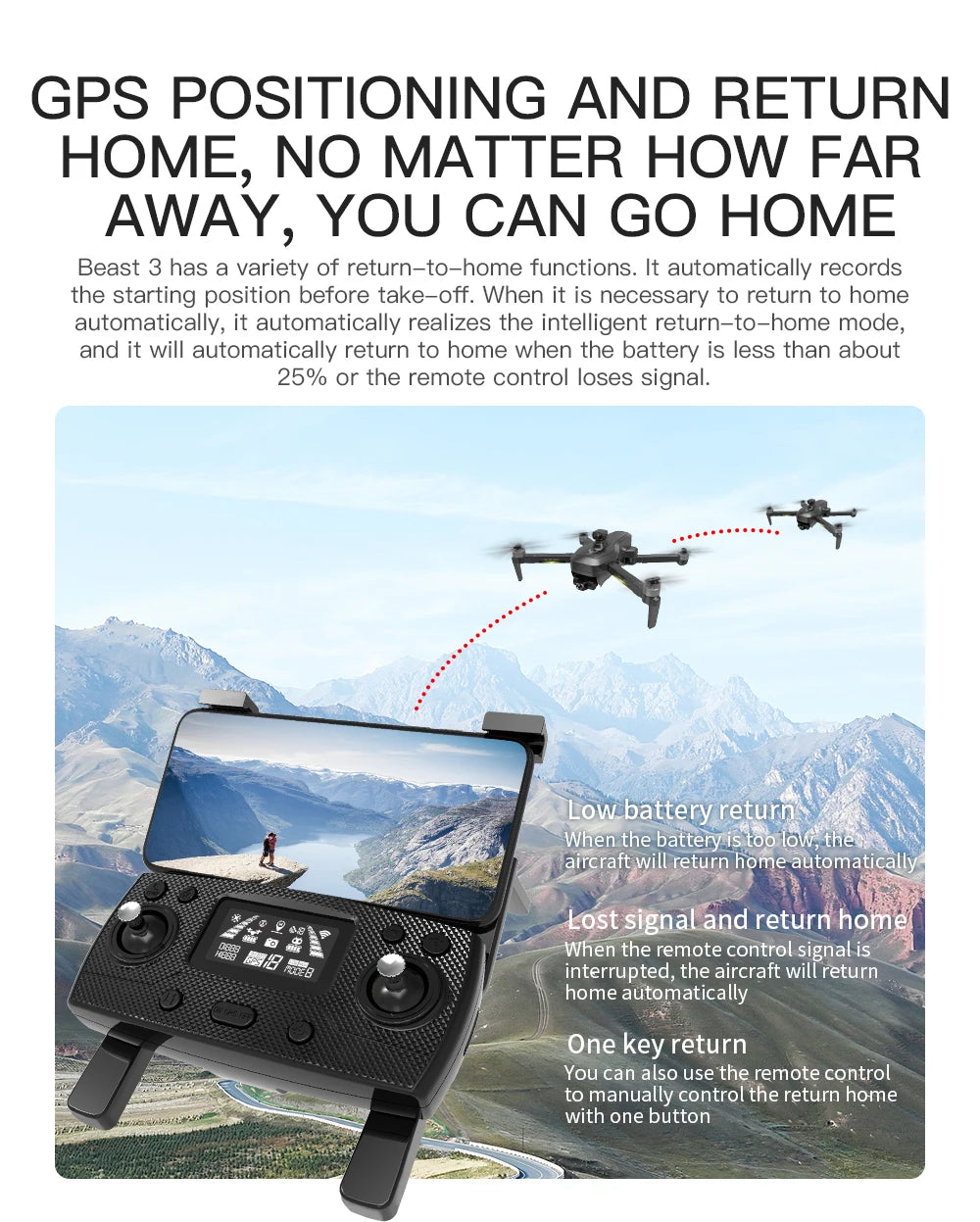 HGIYI SG906 MAX2  Drone, Beast 3 has a variety of return-to-home functions . it will automatically return