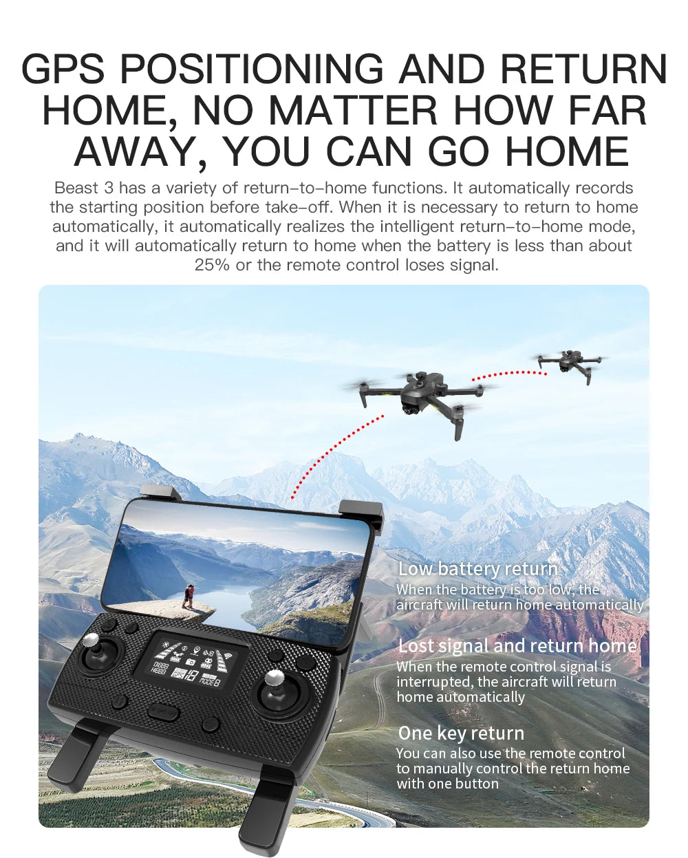 HGIYI SG906 MAX2 Drone - 5000mAH GPS 4K HD Professional Camera with 3-Axis Gimbal 360 Obstacle Avoidance 906 MAX Brushless Quadcopter Professional Camera Drone 111 HGIYI SG906 MAX2 Drone, Beast 3 has a variety of return-to-home functions . it will automatically return