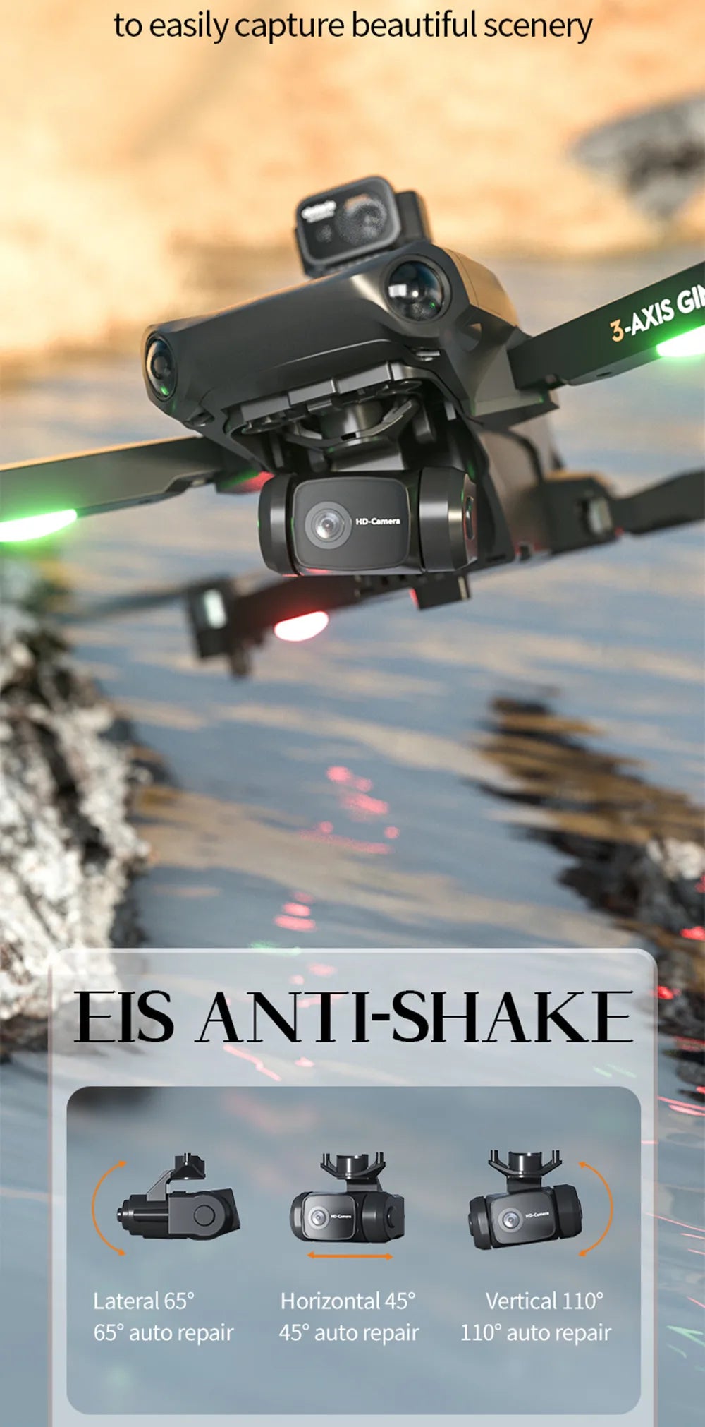 X38 PRO Drone - GPS 8K HD Professional Aerial 3-Axis Gimbal Brushless Obstacle Avoidance Drone Brushless Quadcopter RC Drone Toy Professional Camera Drone 15 X38 PRO Drone, to easily capture beautiful scenery Gll HD Chmttd EIS ANTI-