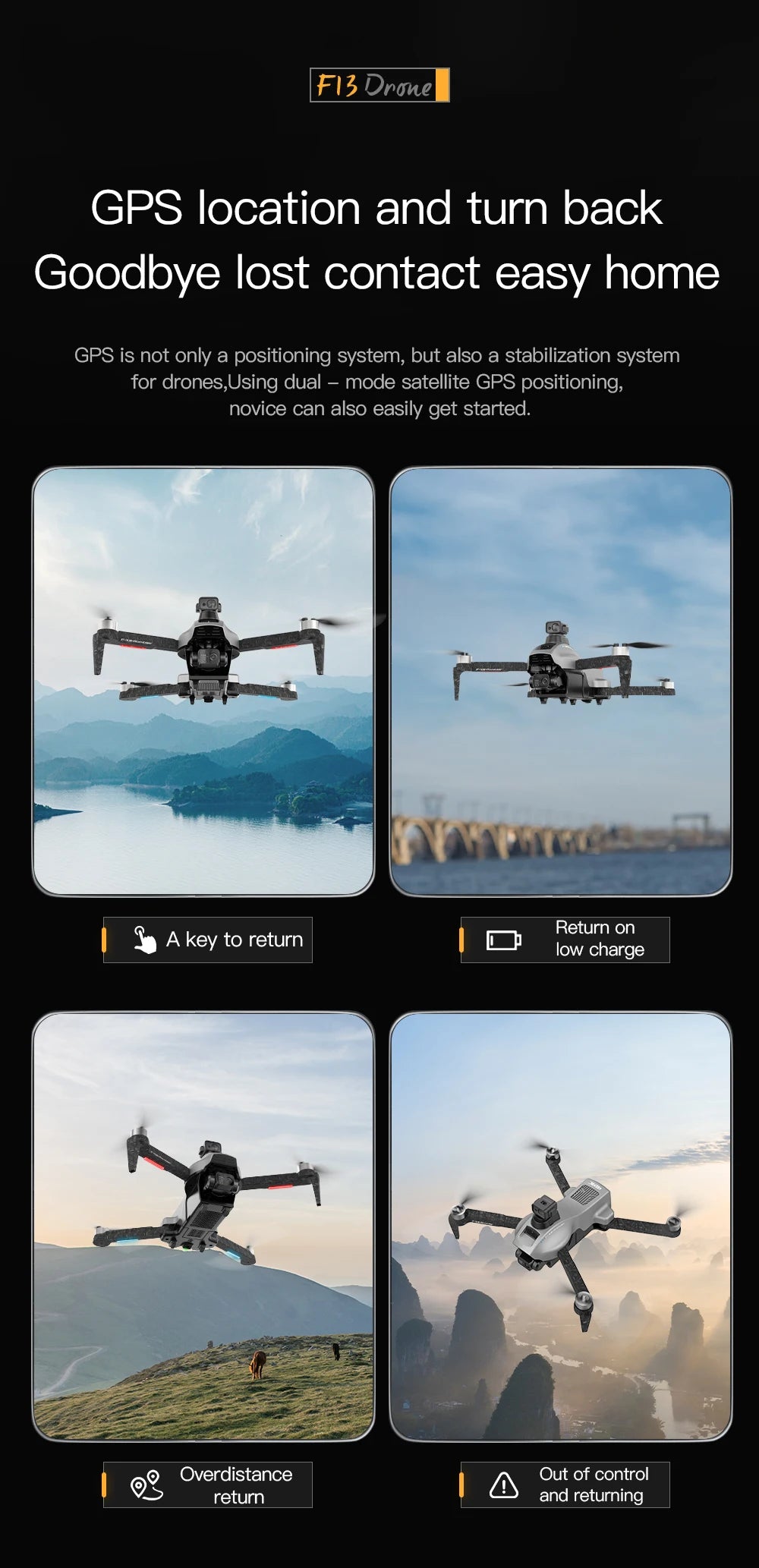 F13 Drone, easy home GPS is not only a positioning system; but also a stabilization system for