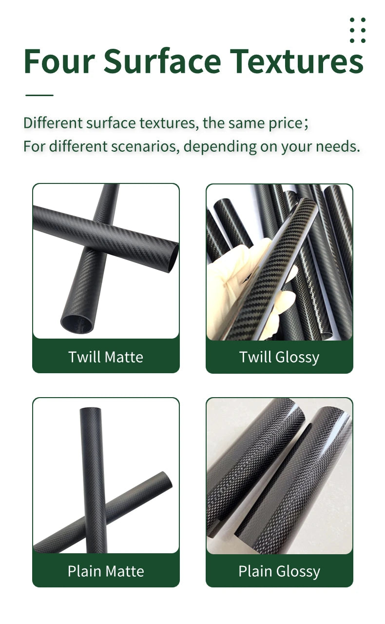 2pcs 500mm Carbon Fiber Tube, Explore four texture options: twill, matte, glossy, and plain glossy at an affordable price.