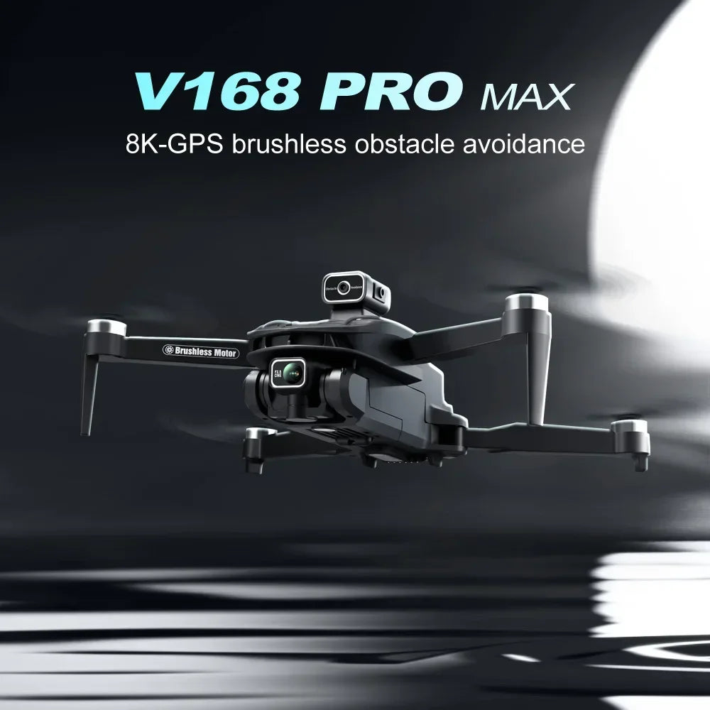 V168 Drone, V168 Pro Max: 8K dual-camera drone with 5G GPS and obstacle avoidance for aerial photography.