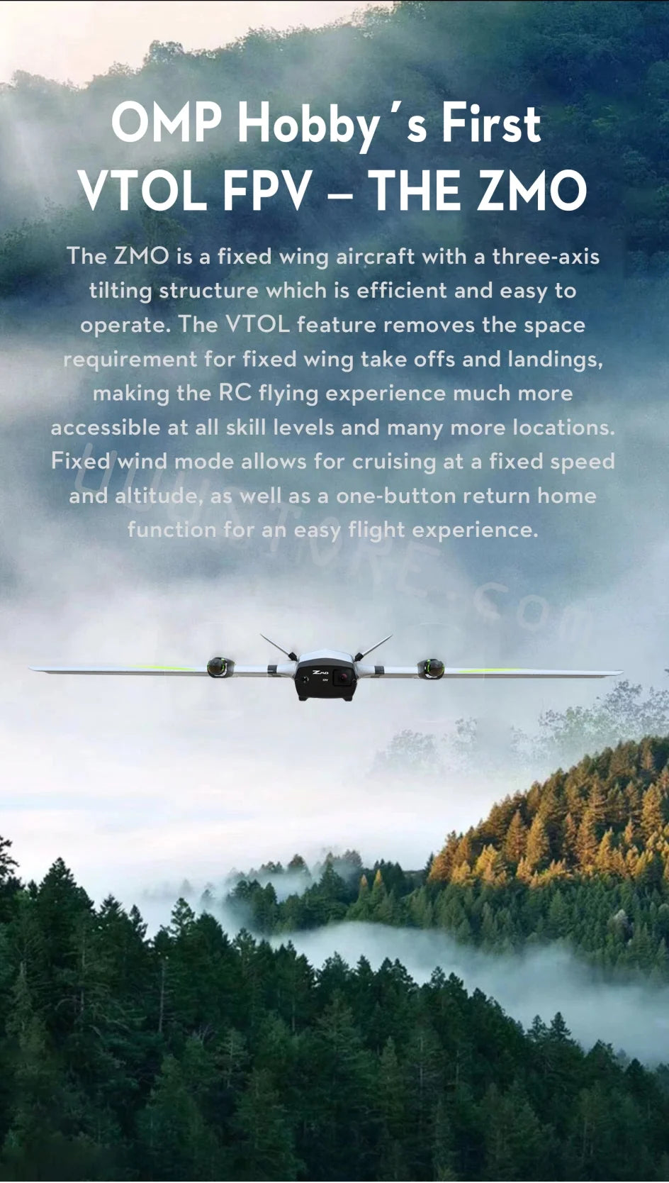 OMPHOBBY ZMO VTOL RC AirPlane - HD Transmission One Key Return 60mins Flight Time For DJI Goggles and Remote Control Fixed Wing Aircraft RC Plane 11 OMPHOBBY ZMO VTOL RC AirPlane , fixed aircraft with a three-axis tilting structure is efficient and easy to operate