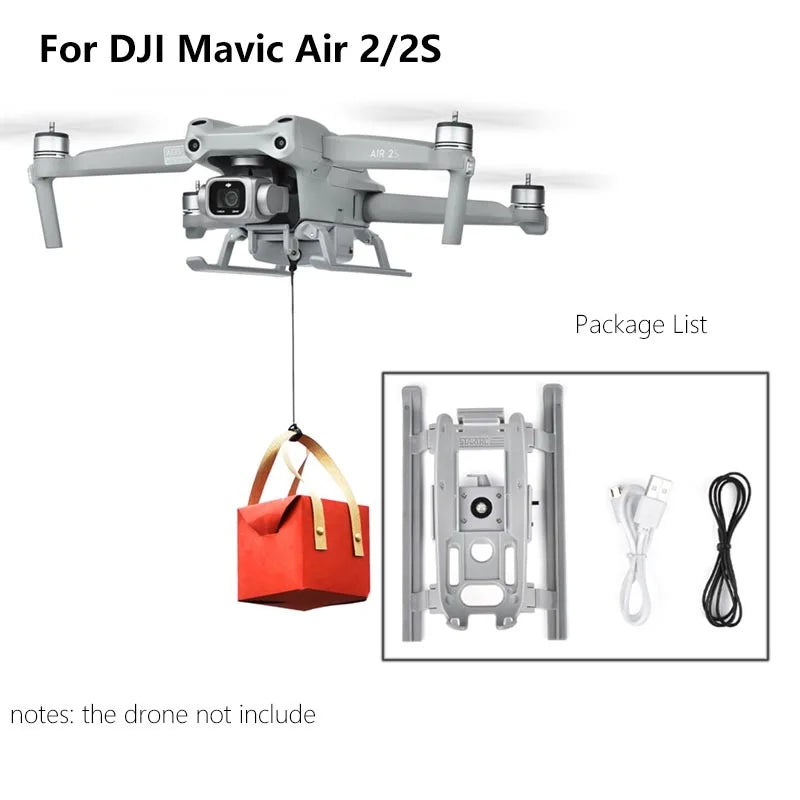 StartRC Airdrop, StartRC airdrop system for DJI Mavic Air 2S includes cargo hook, USB cable, and power cord. Drone sold separately.