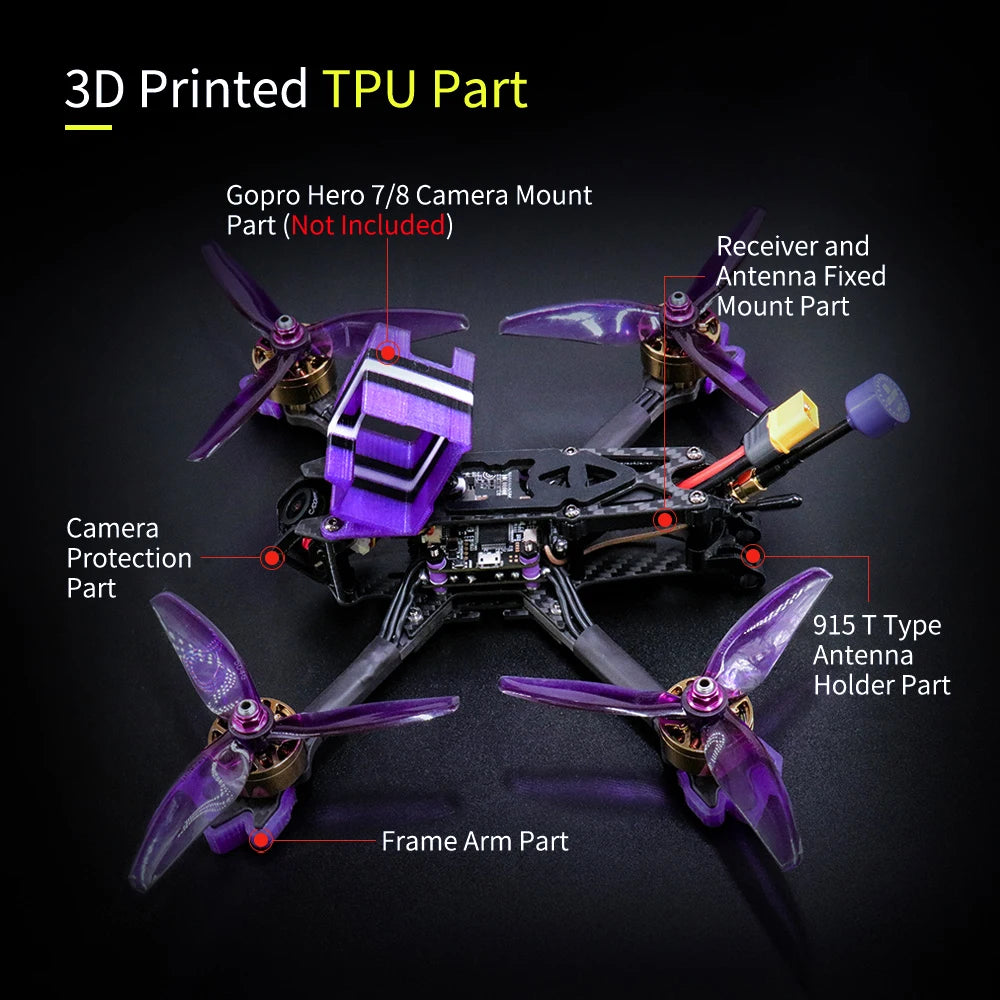 TCMMRC LAL5 Racing Drone - 4K HD 2307 2450KV Radio Control Drone Kit Wheelbase 225mm Freestyle FPV Racing Drone with Caddx Camera 60A ESC 16 TCMMRC LAL5 Racing Drone, Gopro Hero 7/8 Camera Mount Part (Not Included) Receiver and Antenn