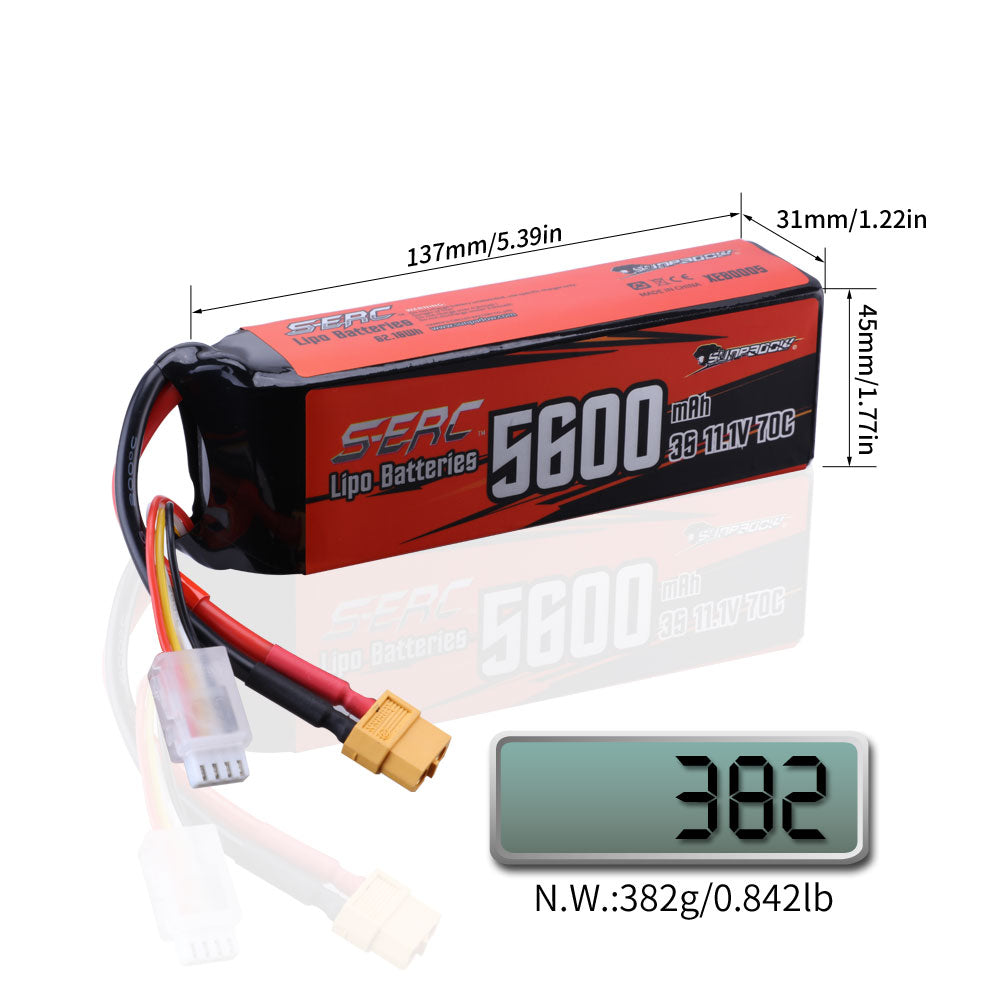 SUNPADOW 3S Lipo Battery 11.1V 5600mAh 7100mAh 70C with XT60 Plug