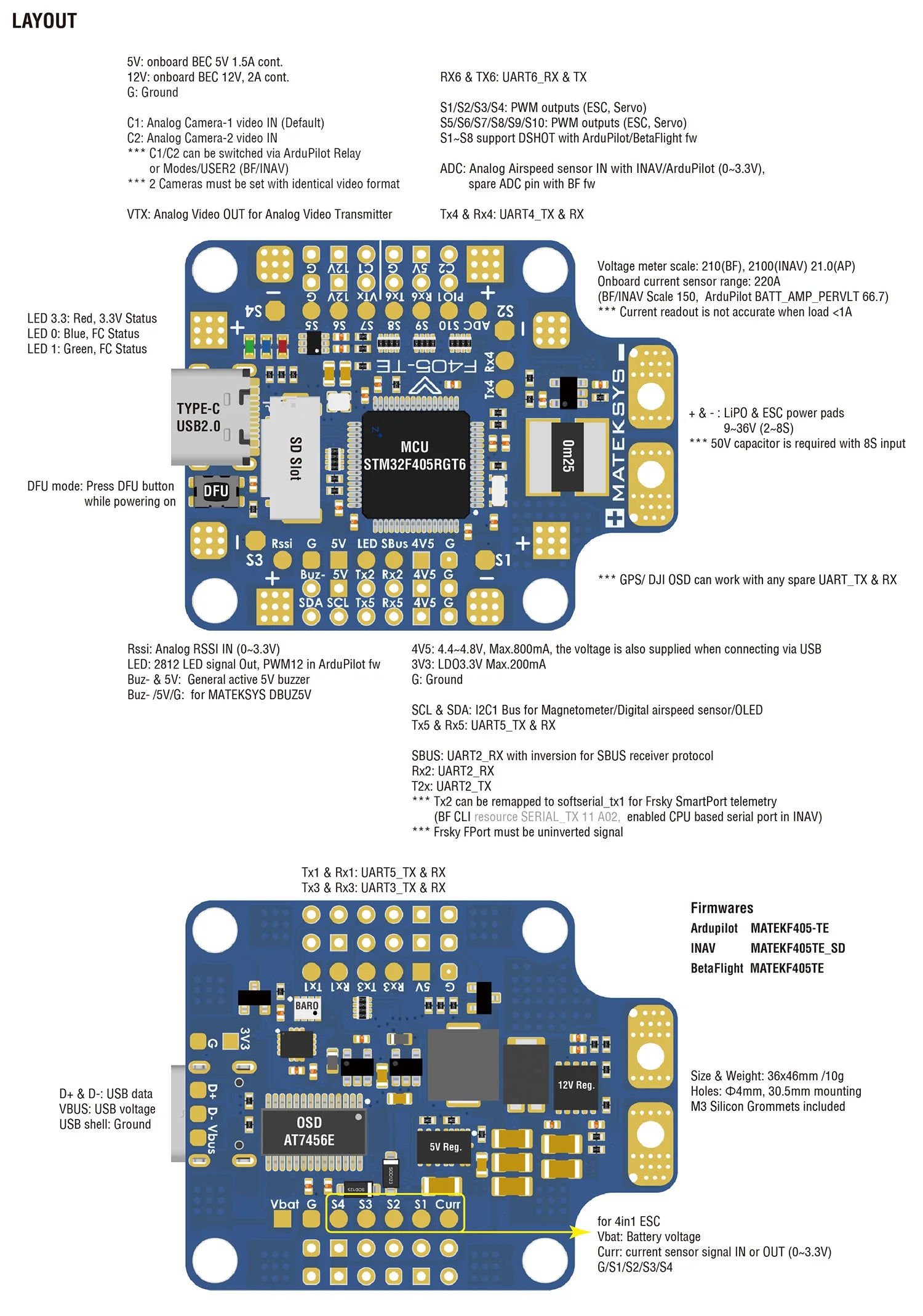 MATEK F405-TE, MATEK F405-TE