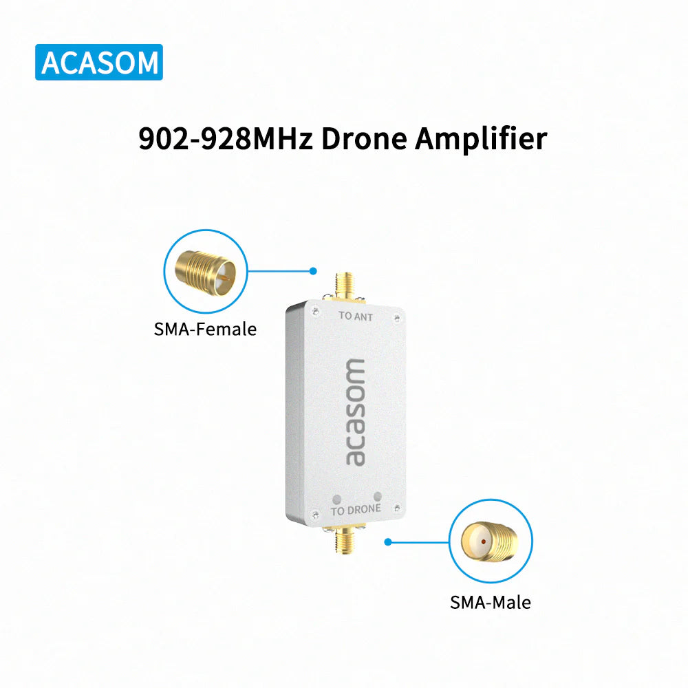 ACASOM 902-928MHz 915MHz Drone Amplifier, ACASOM amplifier boosts drone signals for reliable communication and extended range, supporting SMA-Female to SMA-Male connectivity.