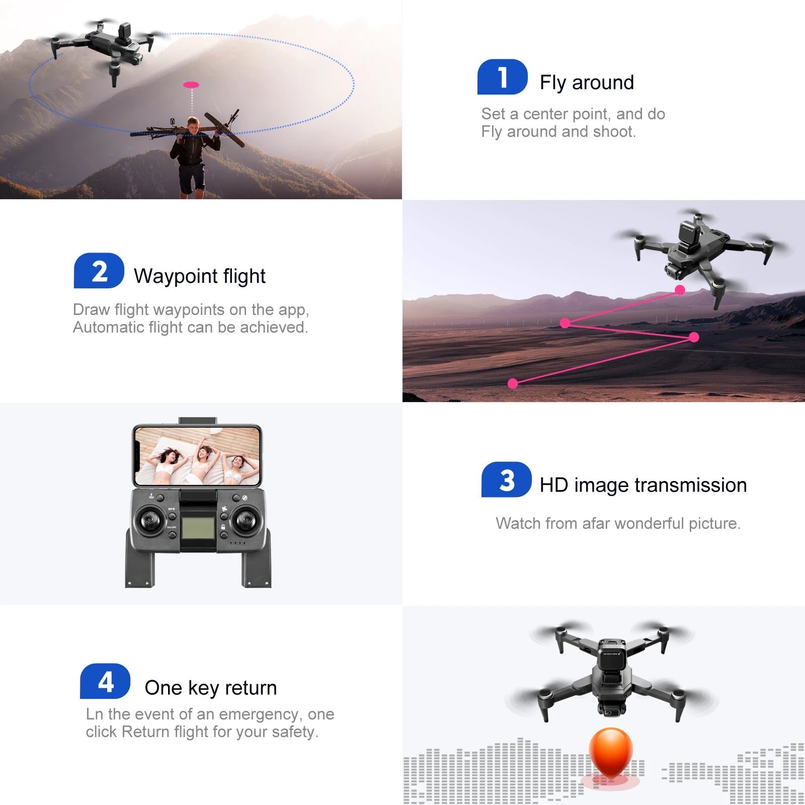 S109 GPS Drone - 4K HD WIFI FPV Drone 1080P Camera Height Hold RC Foldable Quadcopter Dron Rc Helicopter Drone Gift Toy Professional Camera Drone 35 S109 GPS Drone, app allows you to draw flight waypoints on the app . 3 HD image transmission Watch