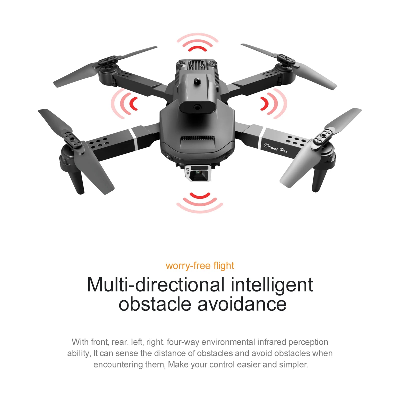 KBDFA E100 Mini Drone, drone pro has four-way environmental infrared perception ability 