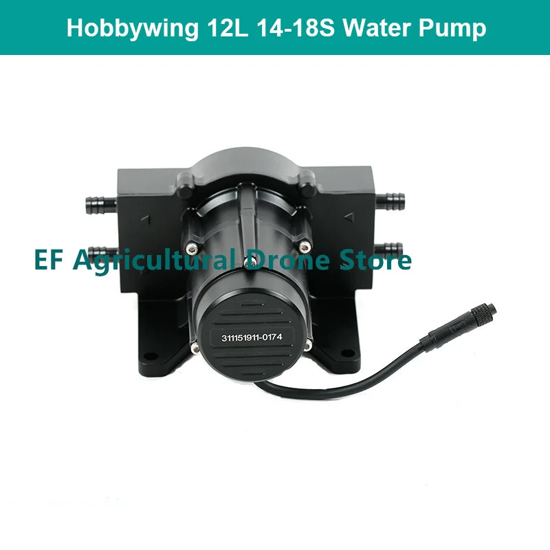Hobbywing 12L Brushless Water Pump, Brushless pump for plant irrigation and drones, offering 150W power and 14-18S flow rate.