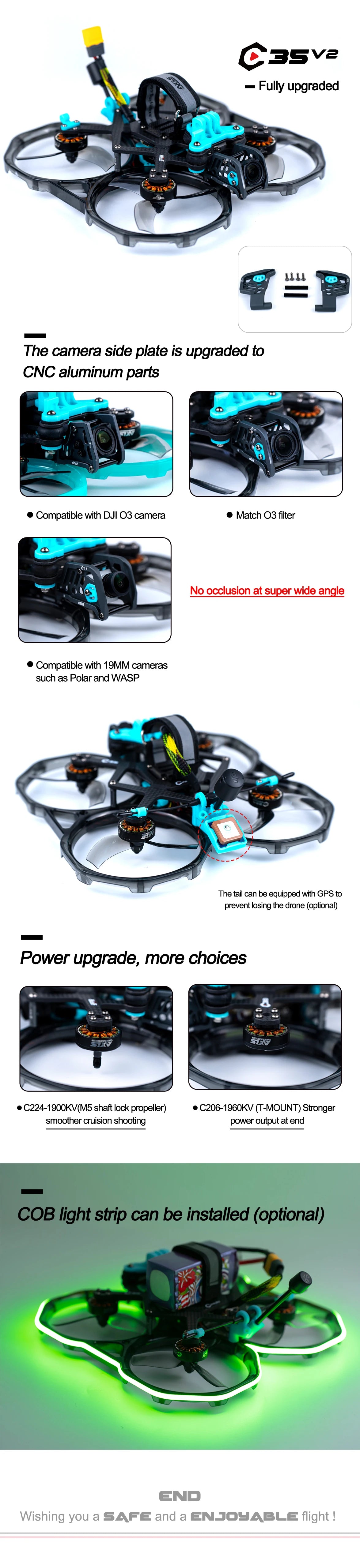 Axisflying CineON C35 V2 - 3.5inch Cinewhoop / Cinematic DJI O3 BNF - 4S 7 Axisflying CineON C35 V2, 35ve Fully upgraded The camera side plate is upgraded to CNC aluminum parts Compatible with DJI 03