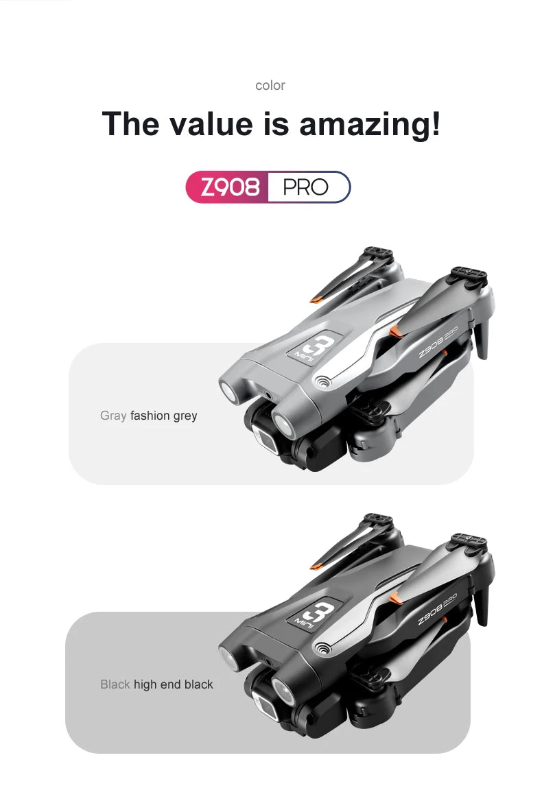 KBDFA Z908 Pro Drone - 4K HD Professional ESC Camera Drones Optical Flow Positioning 2.4G Wifi Obstacle Avoidance Dron Toy Gift 44 color the value is amazingl 2908 pro gray fashion grey black high