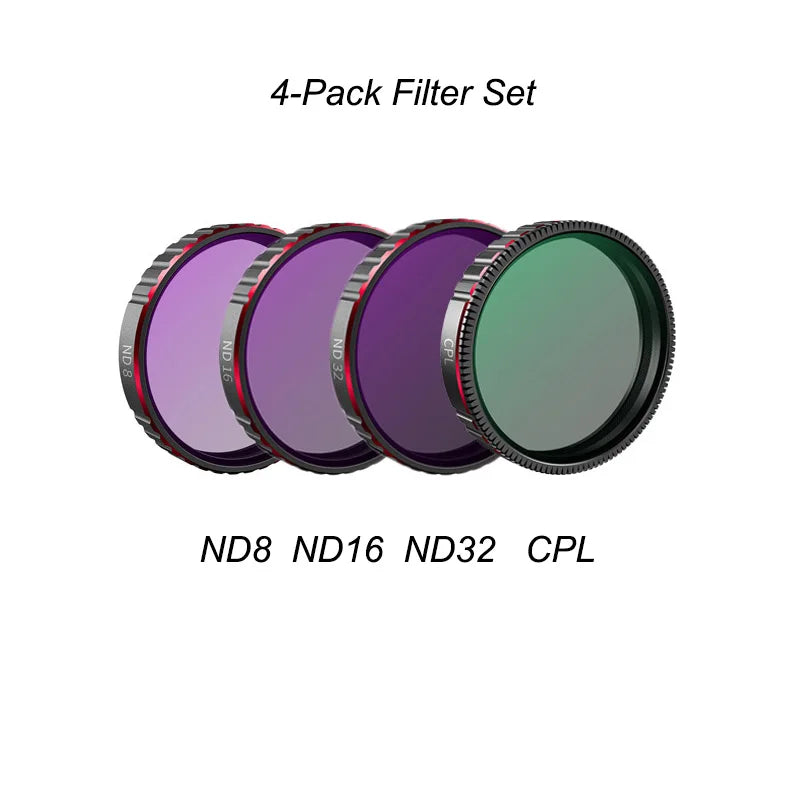 STARTRC Camera Lens Filter, 4-pack filters: ND8, ND16, ND32, CPL; optical glass with snap-on aluminum frames for drones.