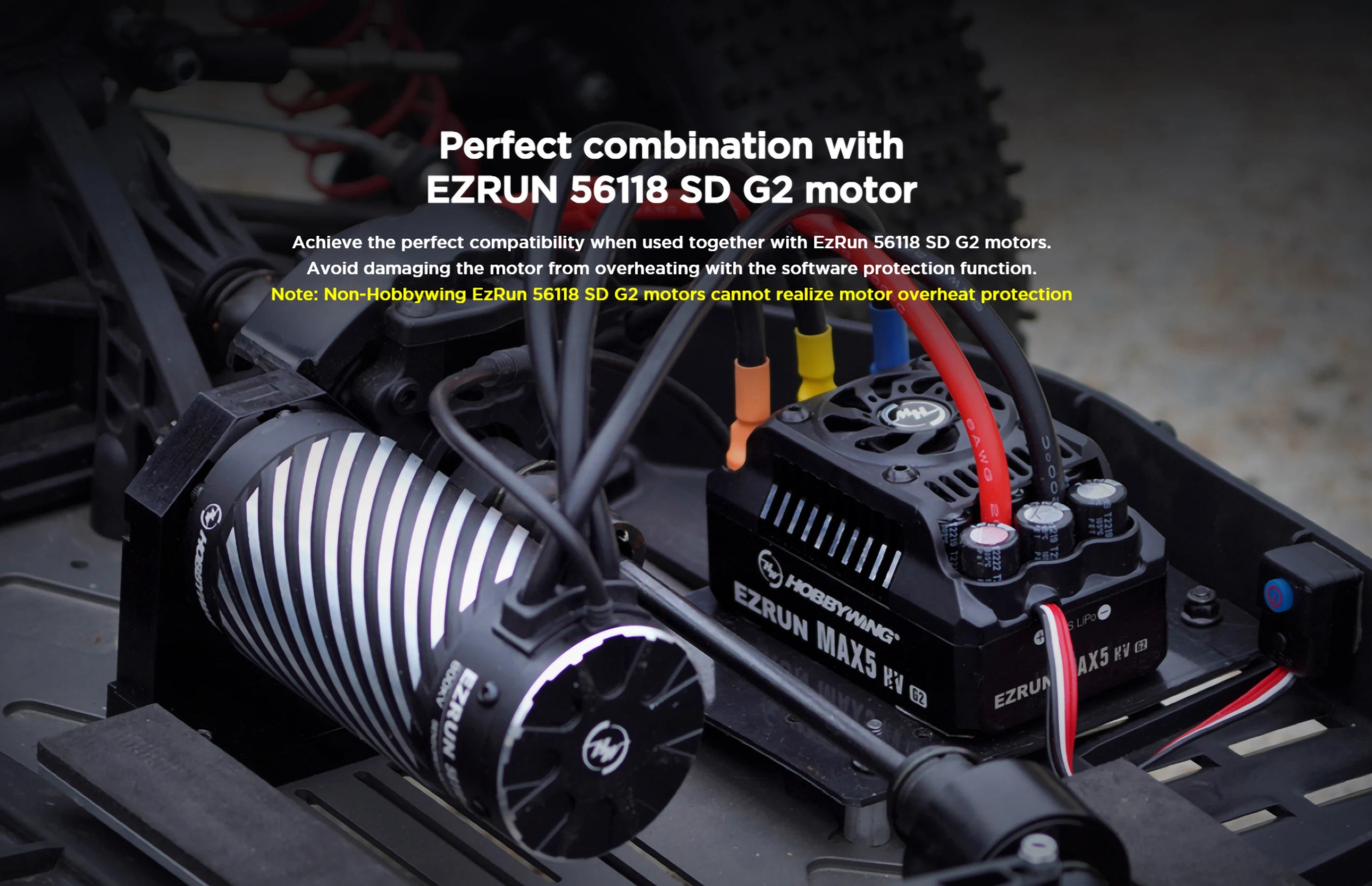 Hobbywing EZRUN MAX5 HV G2 ESC, avoid damaging the motor from overheating with the software protection function .
