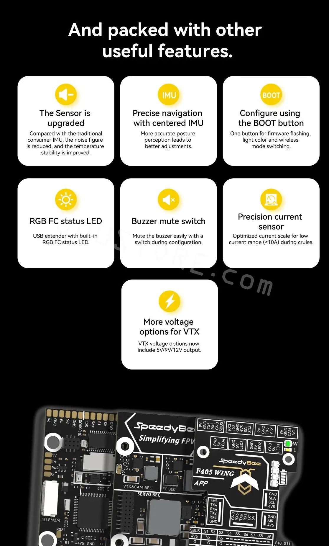 VTX voltage options now include 5V/QV/12V output .