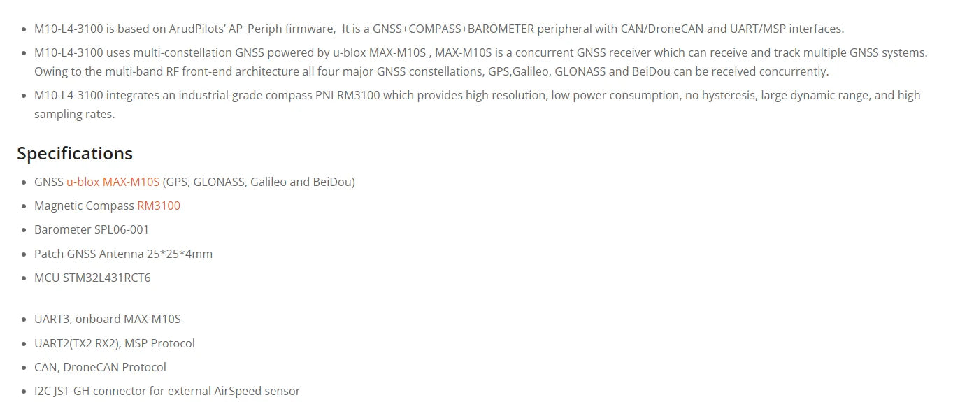 MATEK M10-L4-3100 GPS, M10-L4-3100 uses multi-constellation GNSS powered by