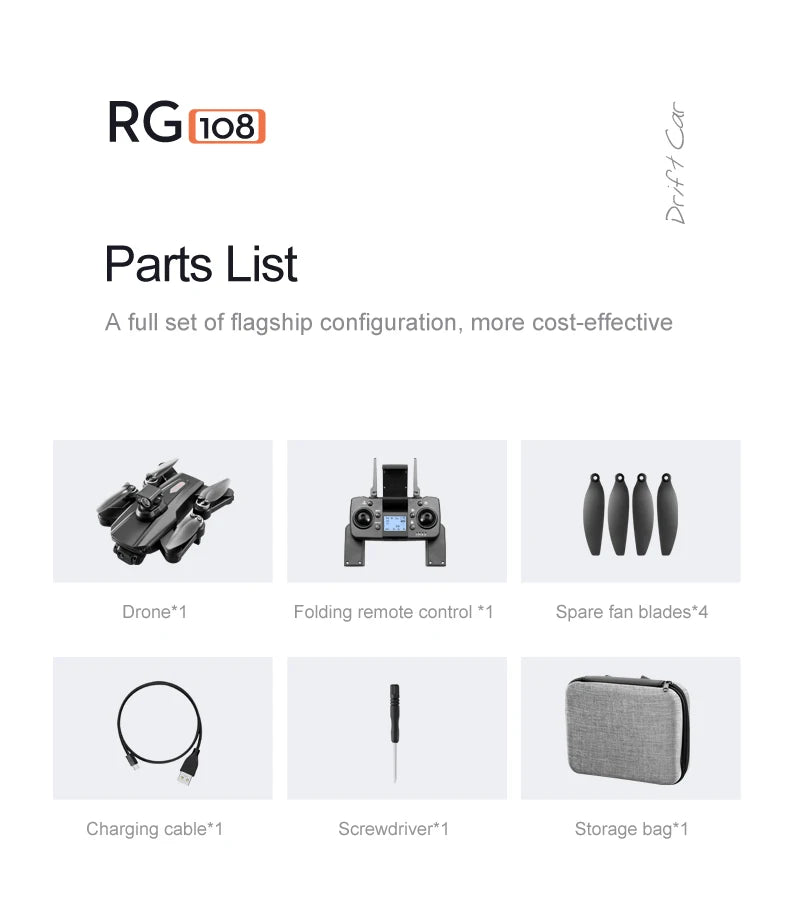 RG108 /RG108 Pro GPS Drone, RGuo8 8 Parts List A full set of flagship configuration, more cost-effective