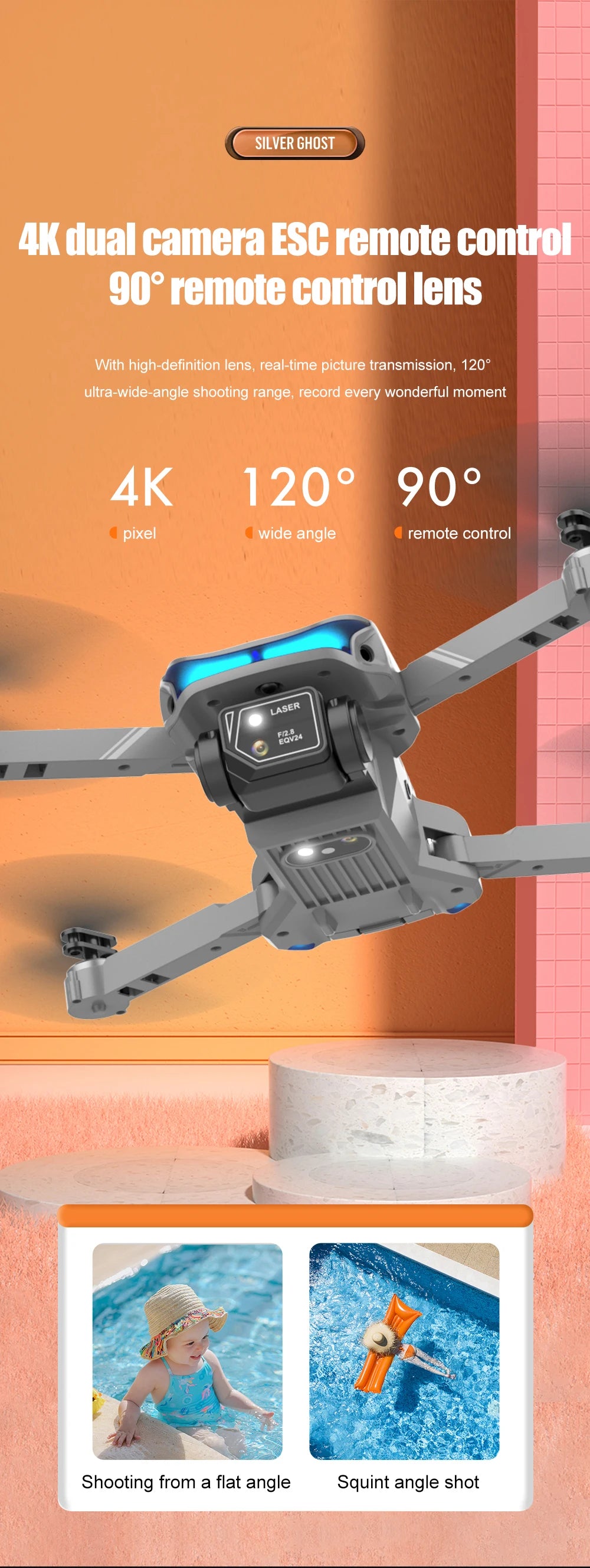 XT9 Mini Drone, silver ghost 4kdual camera esc remote control lens with high