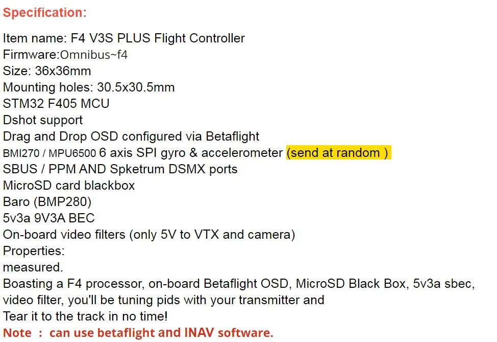 F4 V3S PLUS Flight Controller Firmware Omnibus-f4 Size: 36x