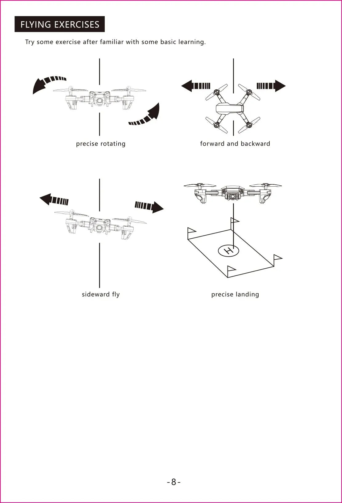 TESLA Drone, FLYING EXERCISES Try some exercise after familiar with some basic learning: precise