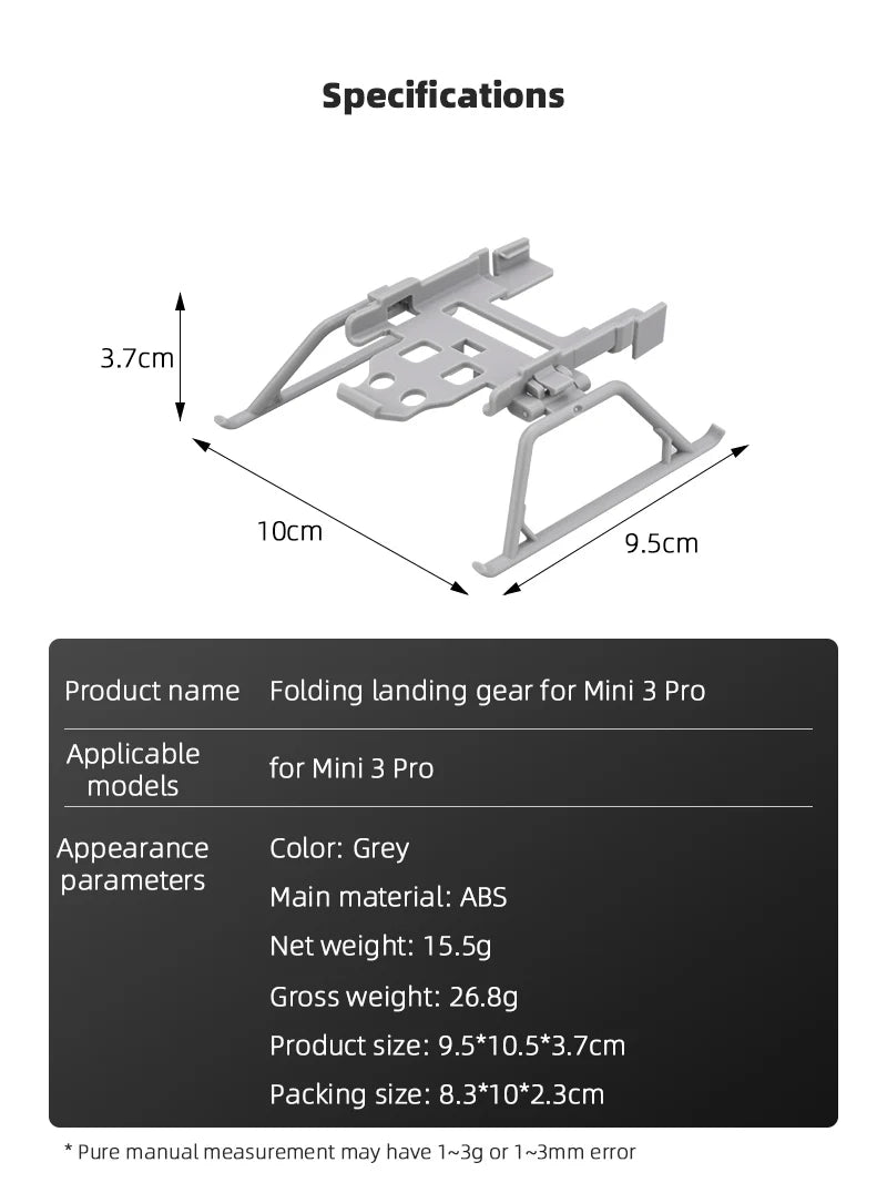 Landing Gear for DJI Mini 3 PRO Drone, Specifications 3.7cm 1Ocm 9.Scm Product name Folding landing