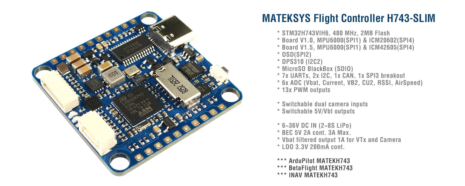 MATEK H743-SLIM V3 - Mateksys FLIGHT CONTROLLER 5 MATEK H743-SLIM V3, MATEKSYS Flight Controller H743-SLIM STM32H743VI