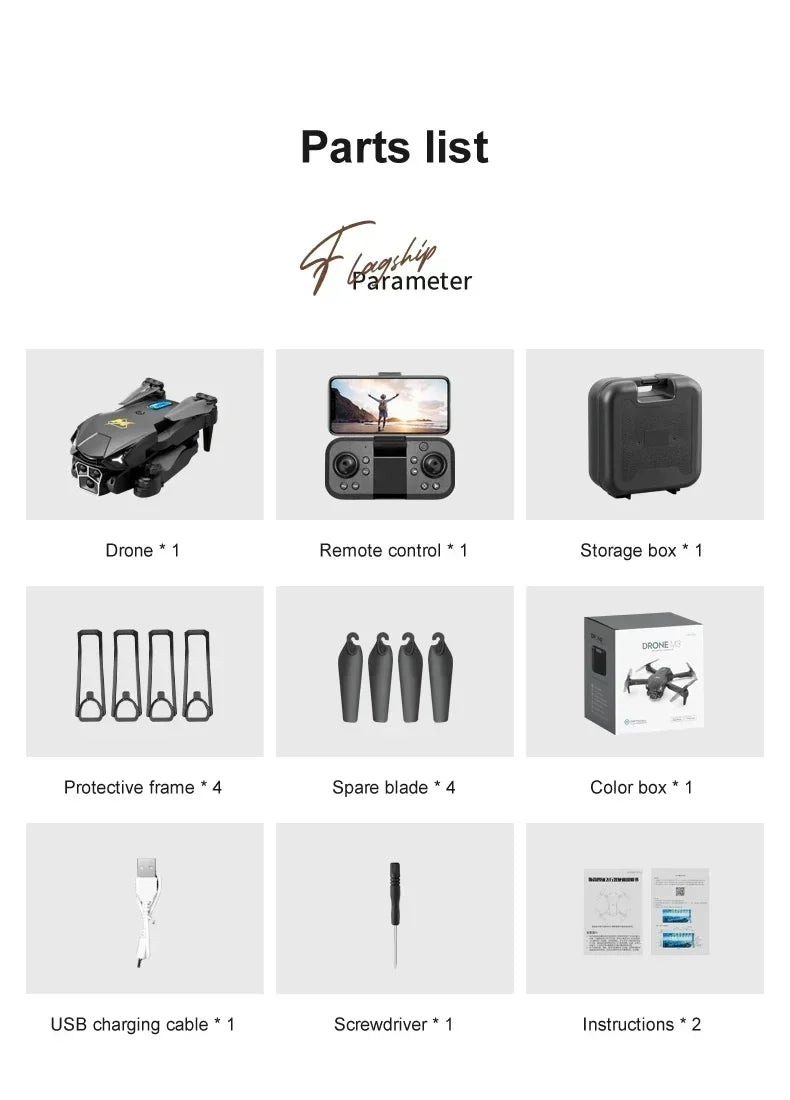 M3 Drone - 8K RC Plane Photography Drone Optical Flow Positioning Aircraft Four-Way Obstacle Avoidance Drone for Children 30 M3 Drone, parts list vafameter drone remote control storage box protective frame spare