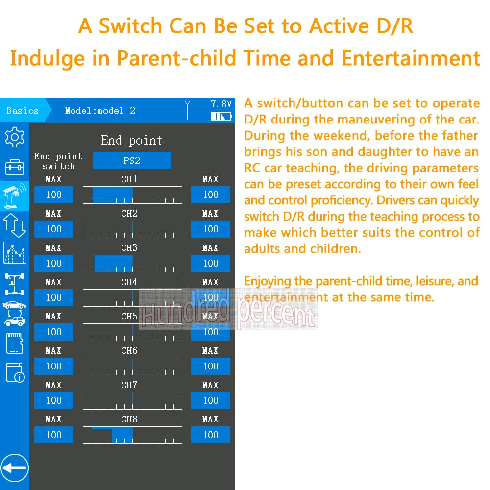 Radiolink RC8X 2.4G 8 Channels Radio Transmitter, the driving parameters HAX CH1 HAx can be preset according to their own