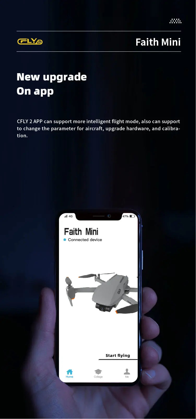 CFLY Faith MINI Drone, CFLY 2 APP can support to change the parameter for aircraft, upgrade hardware, and