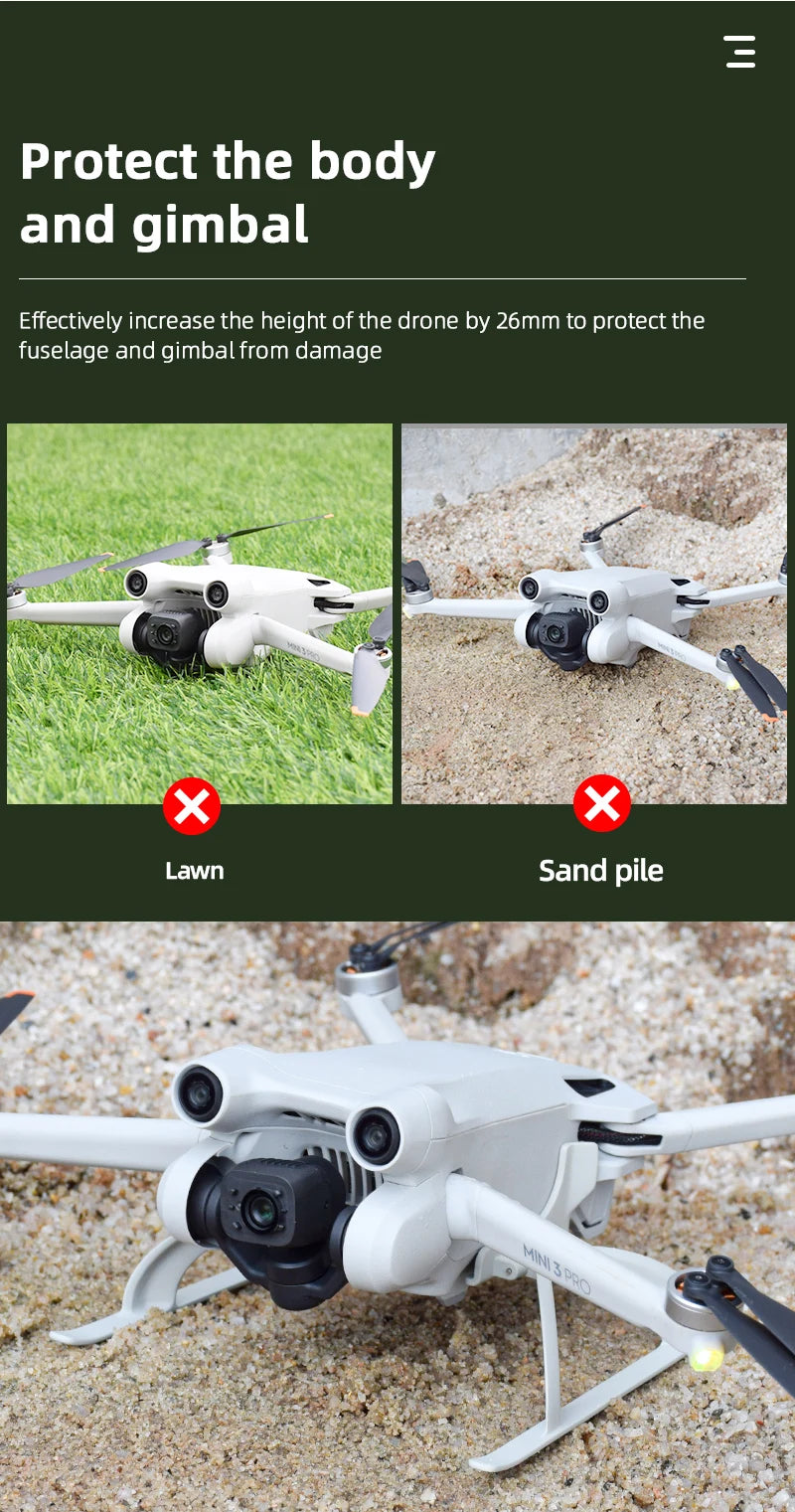 Increase the height of the drone by 26mm to protect the fuselage and gimbal