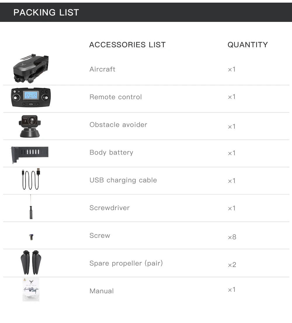 HGIYI SG906 MAX2 Drone - 5000mAH GPS 4K HD Professional Camera with 3-Axis Gimbal 360 Obstacle Avoidance 906 MAX Brushless Quadcopter Professional Camera Drone 123 HGIYI SG906 MAX2 Drone, PACKING LIST ACCESSORIES QUANTITY Aircraft x1