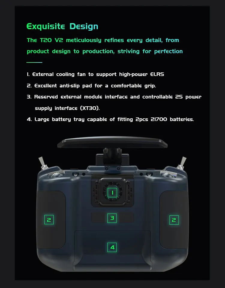Jumper T20S T20 V2 - 2.4G 915MHz 1W RDC90 HALL VS-M Full Size Radio Remote Control Edgetx ELRS 19 Jumper T20S T20 V2, T20 V2 meticulously refines every detail, from product design to production, striving