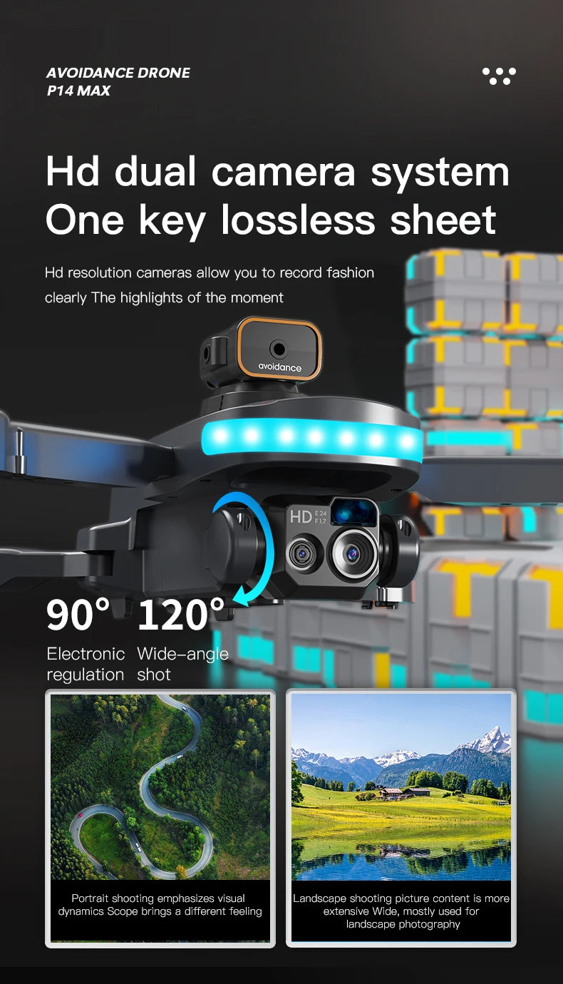 P14 Drone, avoidance drone p14 max hd dual camera system one