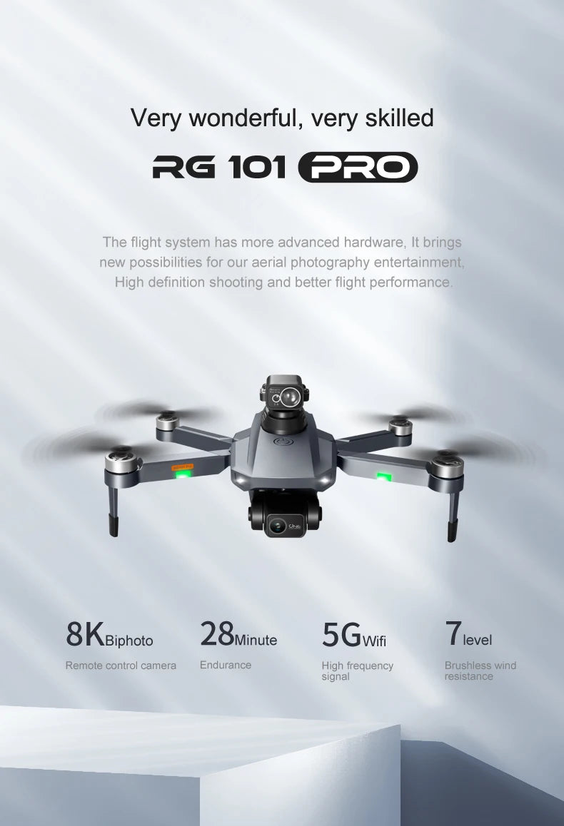 RG101 Pro Drone - 2-axis Gimbal 360° Obstacle Avoidance HD Dual Camera Aerial Photography Brushless GPS Foldable Return Quadcopter Professional Camera Drone 19 RG101 Pro Drone, RG 1016O The flight system has more advanced hardware, It brings new possibilities for our