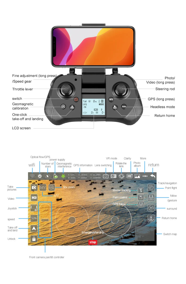 F4 Drone, Professional 2-Axis Gimbal Brush