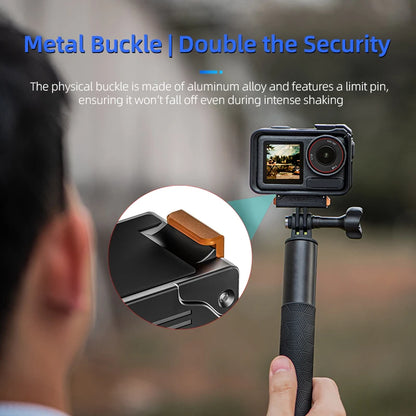 Metal buckle ensures secure attachment for action camera mount