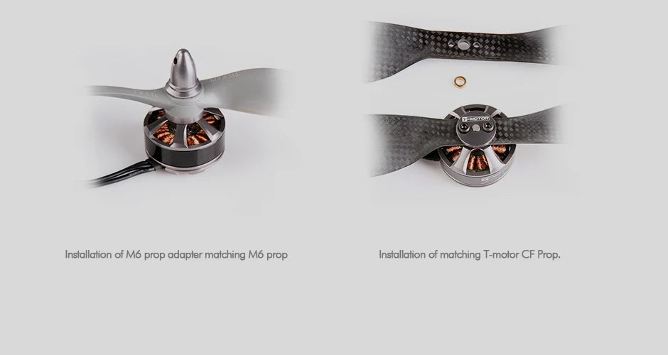 T-motor, TeNAuc Installation of matching M6 prop adapter CF Prop:
