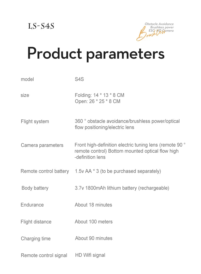 S4S Drone, Obstacle Avoidance LS-S4S Brushless power Hz sauprer